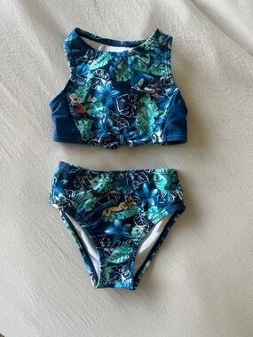 Disney Girls' Blue & Green Tropical Tankini Two-Piece Swim Set